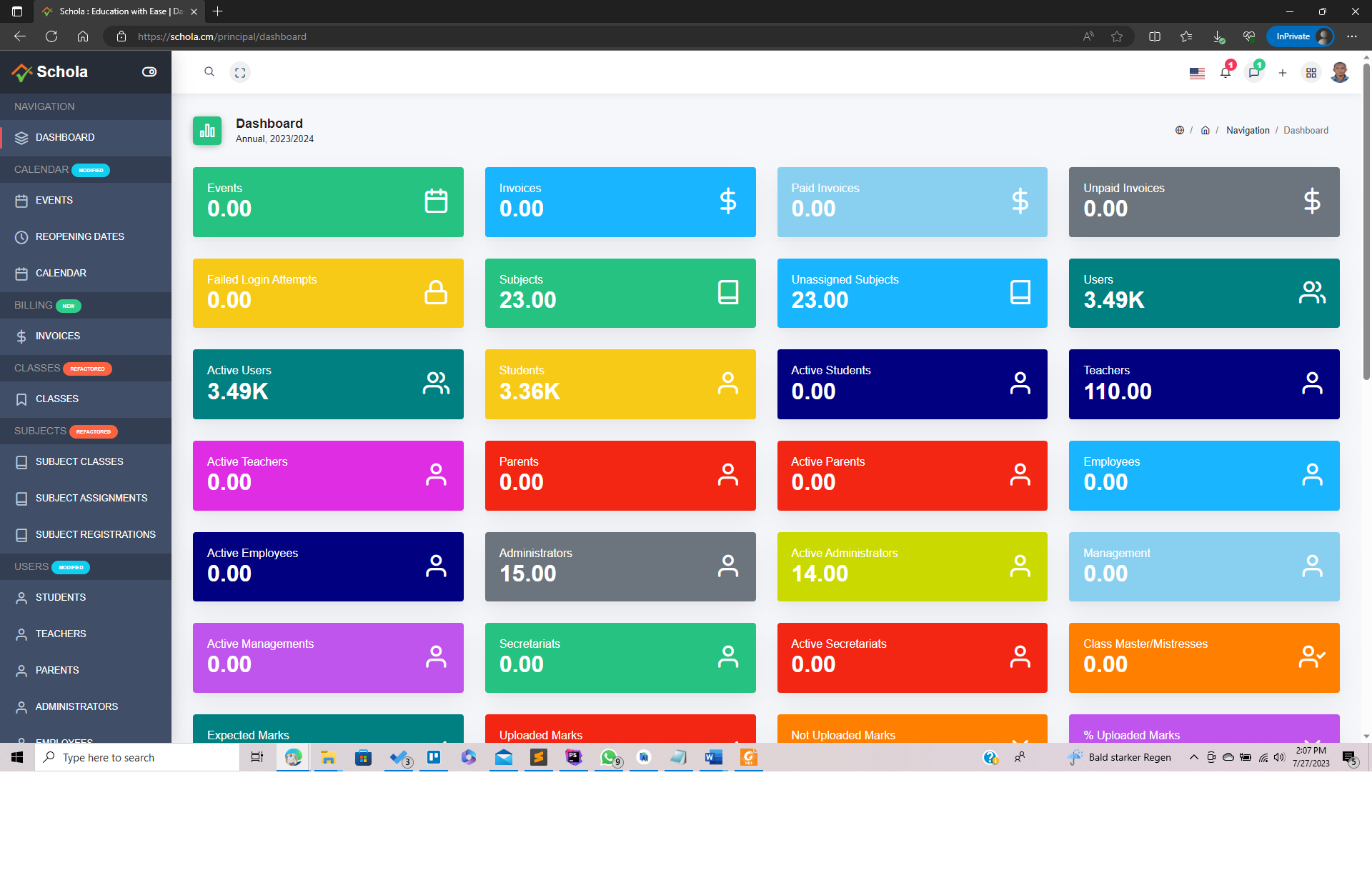 System dashbboard